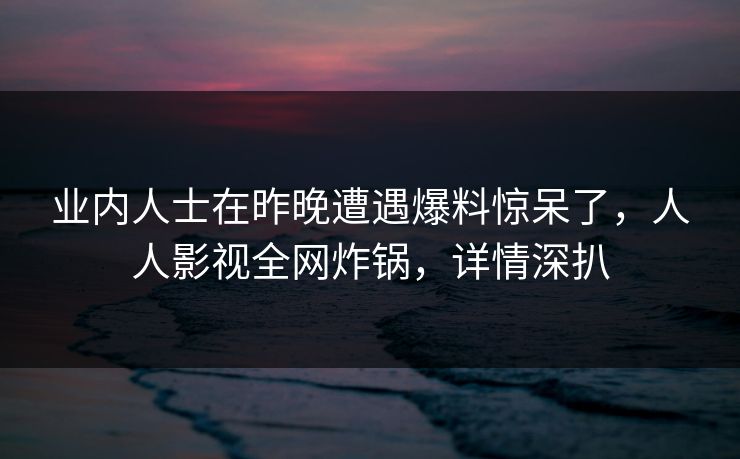 业内人士在昨晚遭遇爆料惊呆了，人人影视全网炸锅，详情深扒