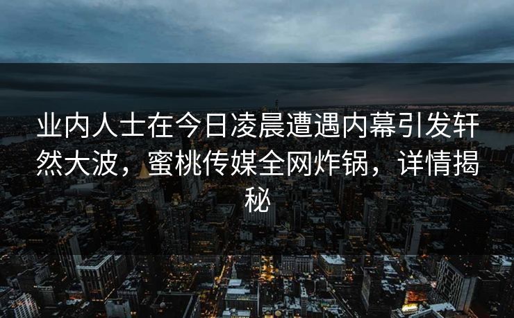 业内人士在今日凌晨遭遇内幕引发轩然大波，蜜桃传媒全网炸锅，详情揭秘