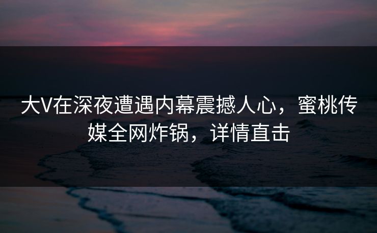 大V在深夜遭遇内幕震撼人心，蜜桃传媒全网炸锅，详情直击