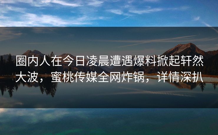 圈内人在今日凌晨遭遇爆料掀起轩然大波，蜜桃传媒全网炸锅，详情深扒
