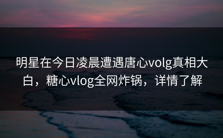 明星在今日凌晨遭遇唐心volg真相大白，糖心vlog全网炸锅，详情了解